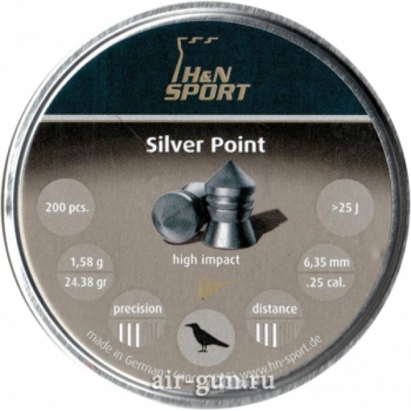Пули пневматические H&N Silver Point 6,35 мм 1,58 грамма (200 шт) headsize 6,35 мм