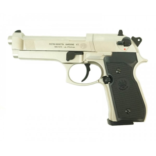 Пневматический пистолет Umarex Beretta M92 FS Никель с чёрными накладками 4,5 мм