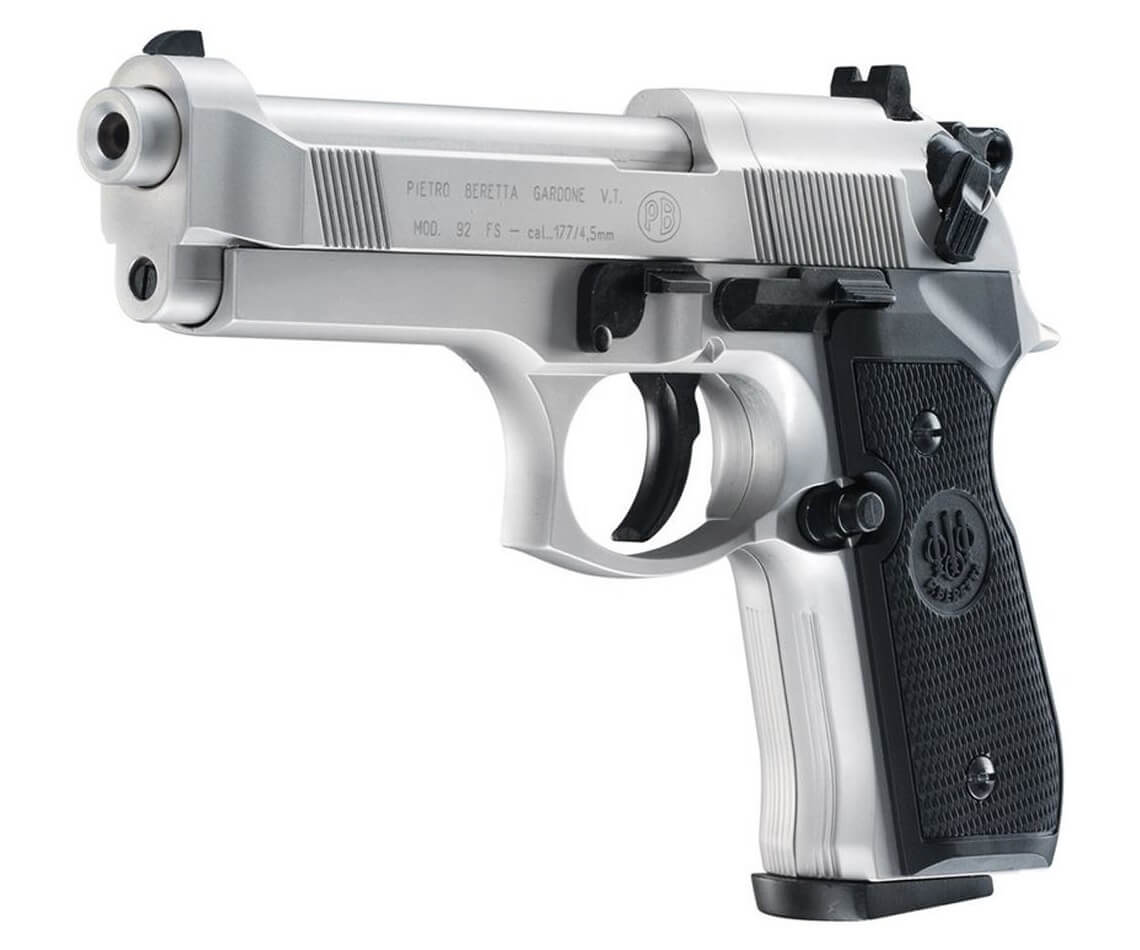Пневматический пистолет Umarex Beretta M92 FS Никель с чёрными накладками 4,5 мм