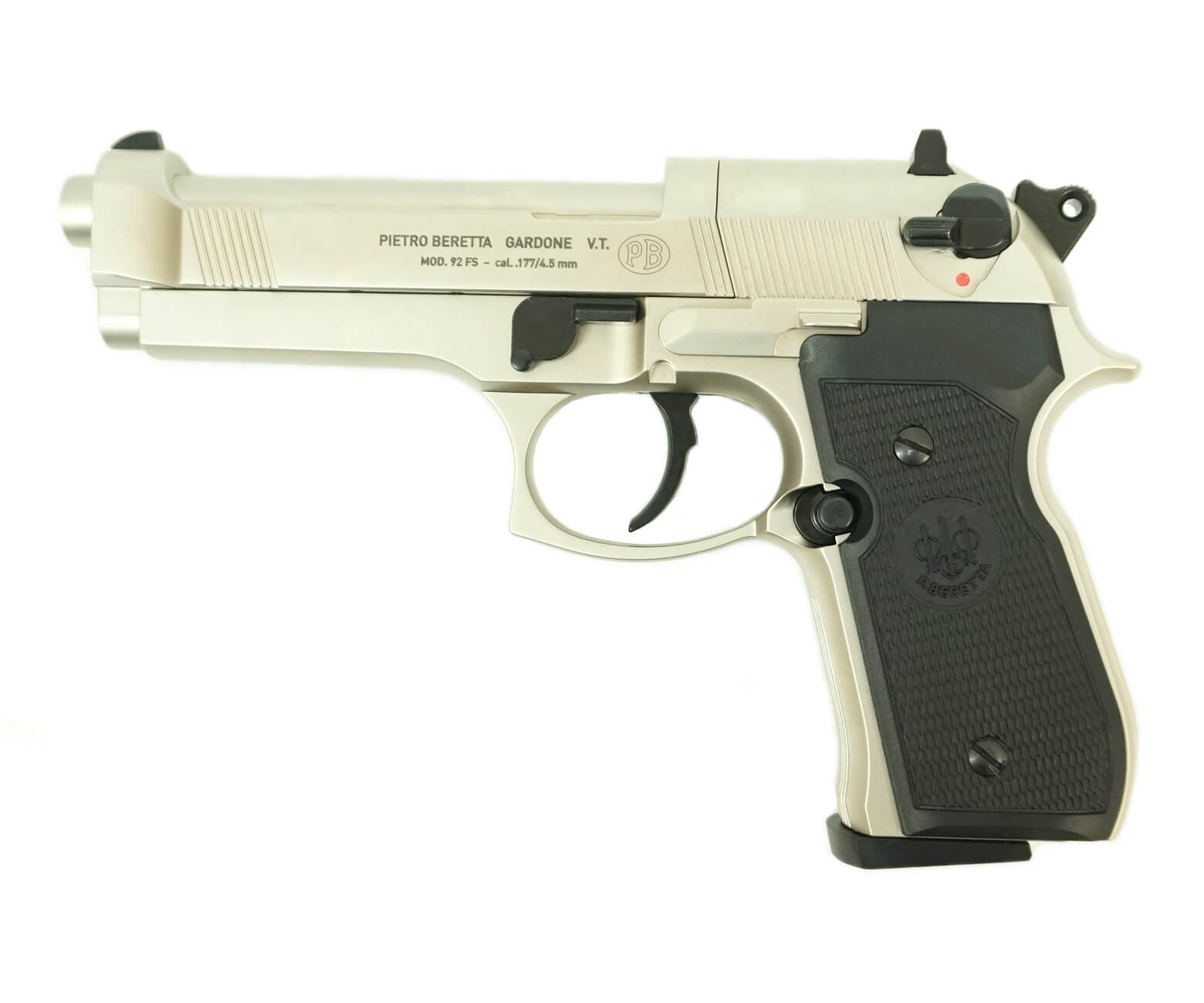 Пневматический пистолет Umarex Beretta M92 FS Никель с чёрными накладками 4,5 мм